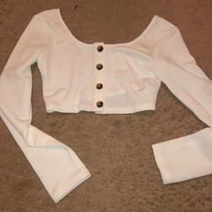White cropped long sleeve sweater with buttons